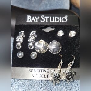 BAY STUDIO EARRINGS, 5 PAIRS, NICKEL FREE, SENSATIVE EARRINGS